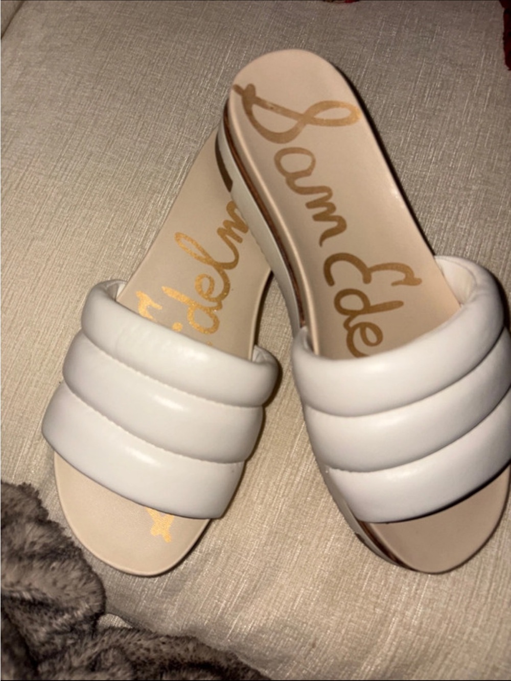 Sam Edelman Cream Quilted Slide Sandals